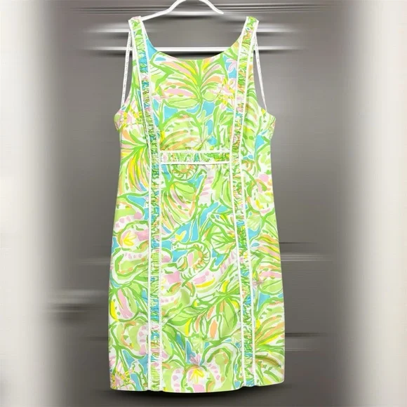 Lilly Pulitzer Fryer Shift Dress Size 4 Elephant Ears Multi Green Yellow Pink - Picture 2 of 15
